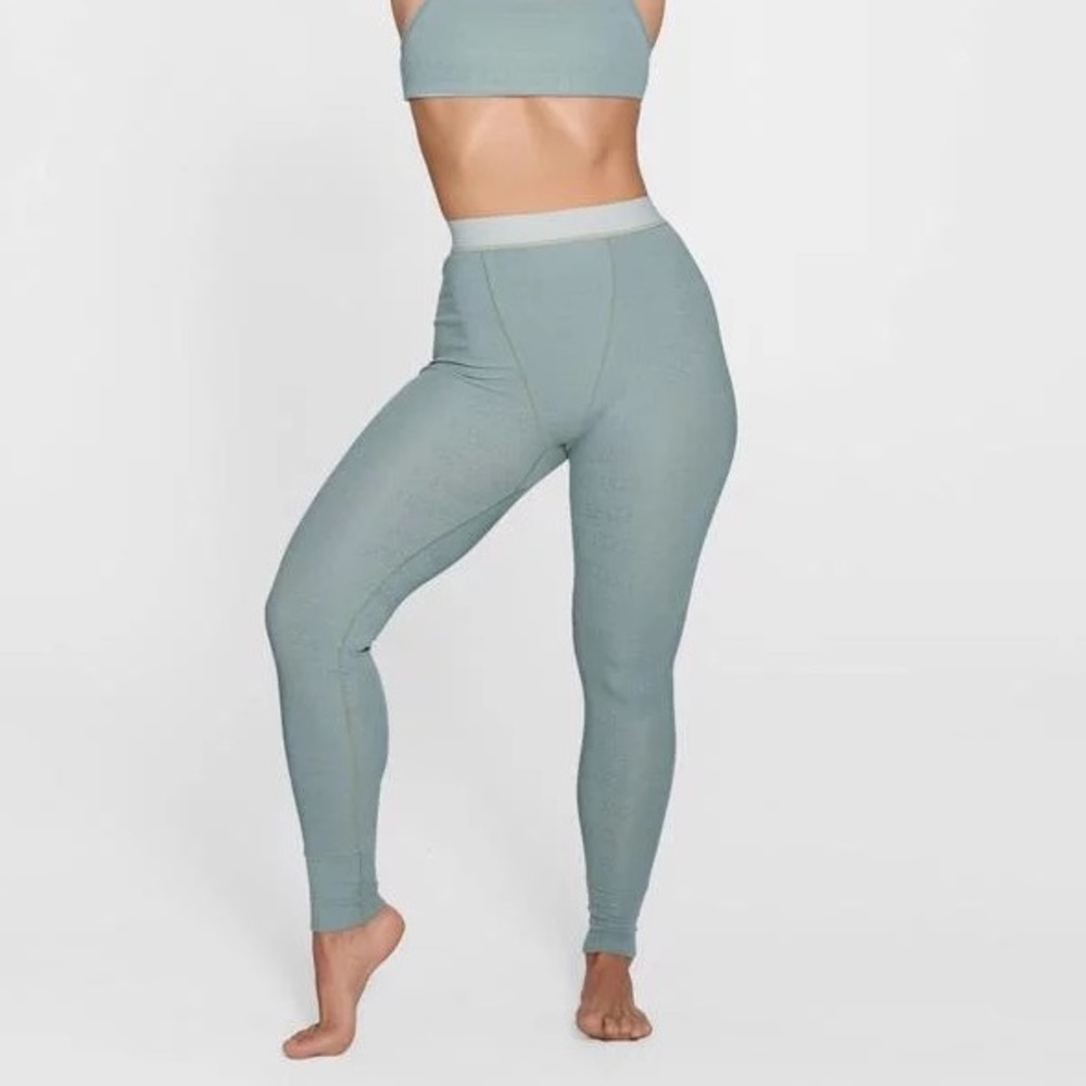 NEW SKIMS Pointelle Logo Cotton Knit Leggings Mineral 4X